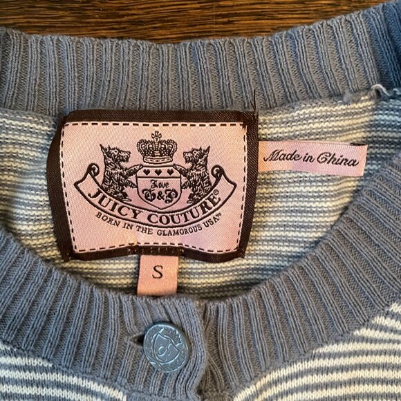 Vintage Juicy Couture Blue/White Cardigan Cashmere Blend-Small - Picture 3 of 10